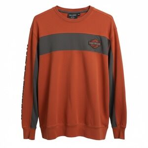 Harley Davidson Pullover Long Sleeve Orange, Black  Men's 2XL Crewneck Biker